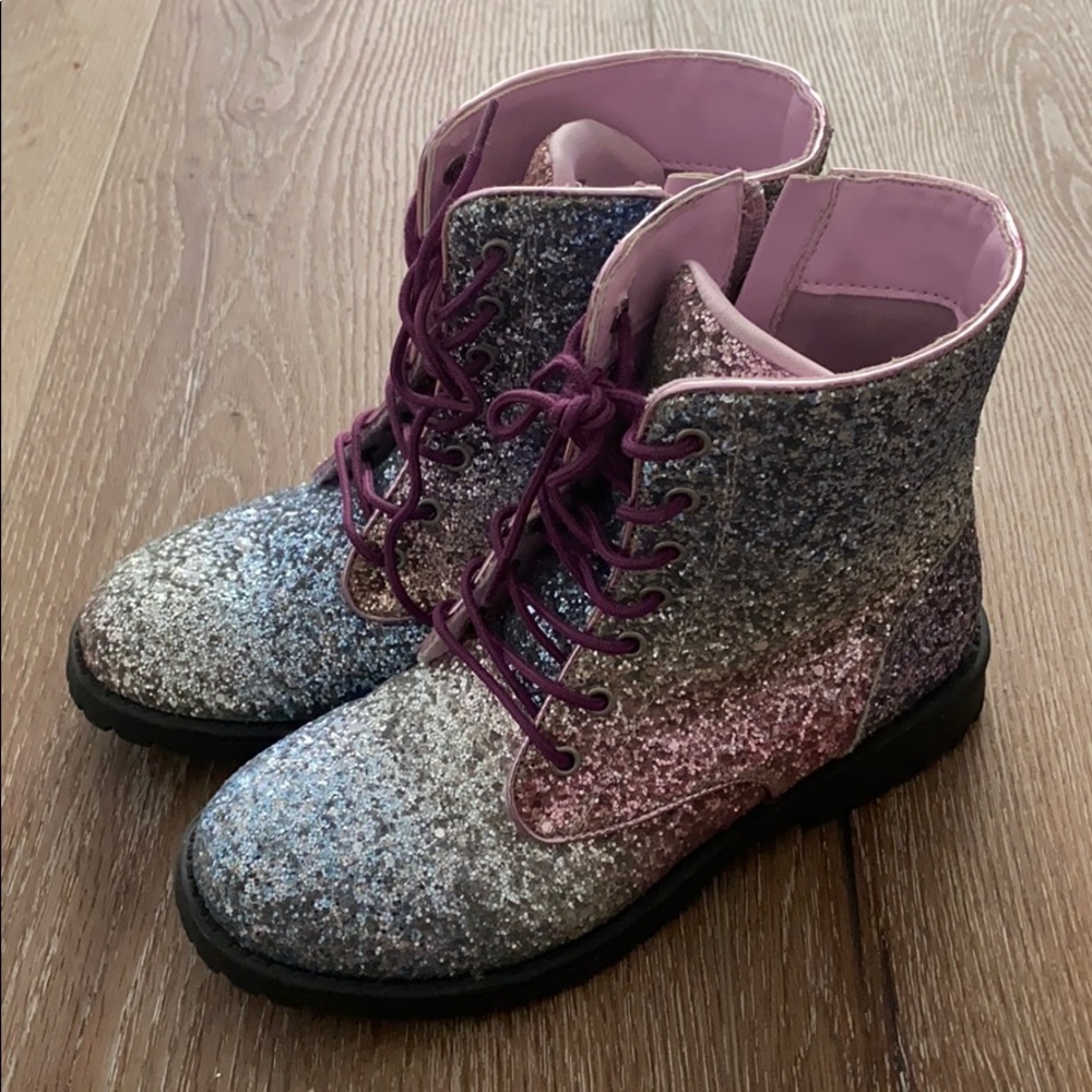 SAM EDELMAN - Blue Glitter Ombré Boots - Size:1
